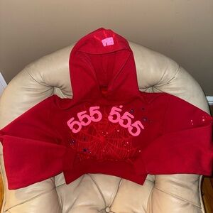 Rare Cropped Spider Worldwide Red Angel Number 555 Hoodie